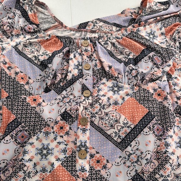 No Boundaries XL Boho Patchwork Maxi Dress Button Short Sleeves Lightweight Y2K - Picture 7 of 8